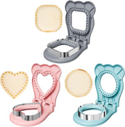 HINZER Sandwich Cutter and Sealer Set 4 Pcs Bread Decruster Sandwich Cutter Pancake Maker Heart Square Circle Dinosaur Shape DIY Cookie Cutters Gift for Kids Adult Boys Girls - Blue&Grey&Pink