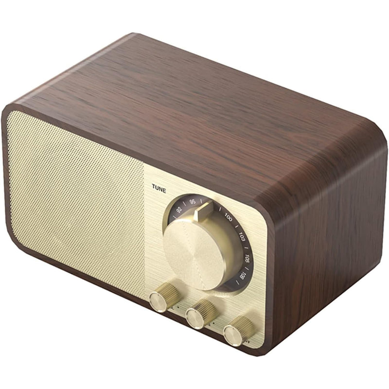 Saraele Wooden Wireless BT5.0 Wooden Classic Home Radio Speaker Vintage Bluetooth Speaker Walnut Classic Home FM Radio Subwoofer TF Card AUX Small Audio USB Port JY-66