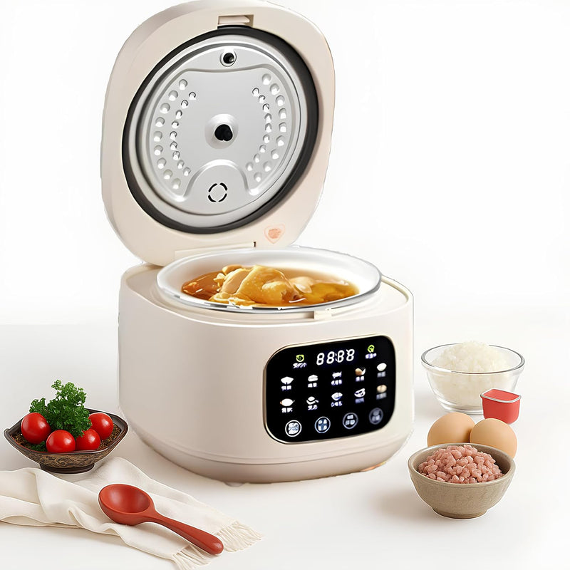 XVersion 3L Low Sugar Rice Cooker with Steamer – Smart Multi Cooker for Rice, Soup, Stew & Cake – Timer, Reservation & Keep Warm - Electric Rice Maker for Home/Kitchen/Family (Cream, 3L)