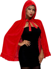 Spooktacular Creations Halloween Floral Red Riding Hood Cape for Adult Women, Short Riding Hooded Cloak for Cosplay Parties