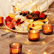 SKYLINK 12 Pack Amber Glass Votive Candle Holders, Thick Ribbed Glass Tealight Holders for Weddings, Home Décor, Parties, Spa, Table Centerpieces