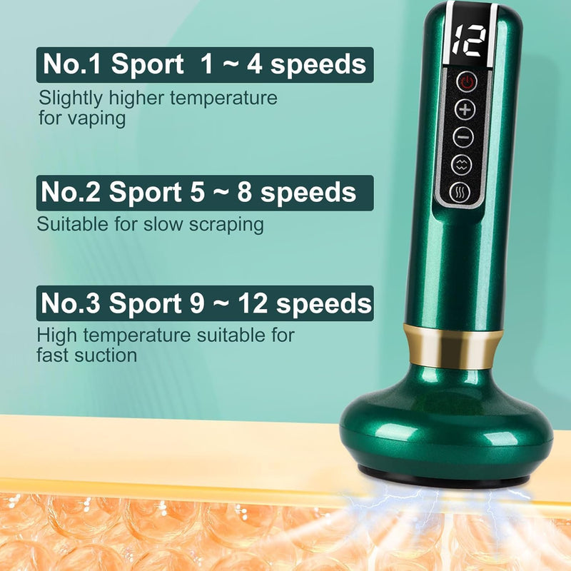 Handheld Cellulite Massager,Portable Smart Cupping Therapy Massager,Rechargeable & Cordless Electric Cupping Therapy Set with Heating,Relieves Muscle Neck Shoulder Back Aches(Green) - Green