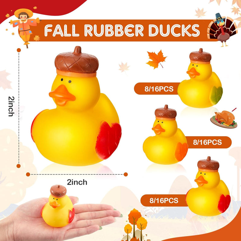 DEEKIN 24 Pcs Fall Rubber Ducks Acorn Ducks 2 Inch Thanksgiving Rubber Ducks Autumn Fall Themed Party Favors Bathtub Float Squeak Duck