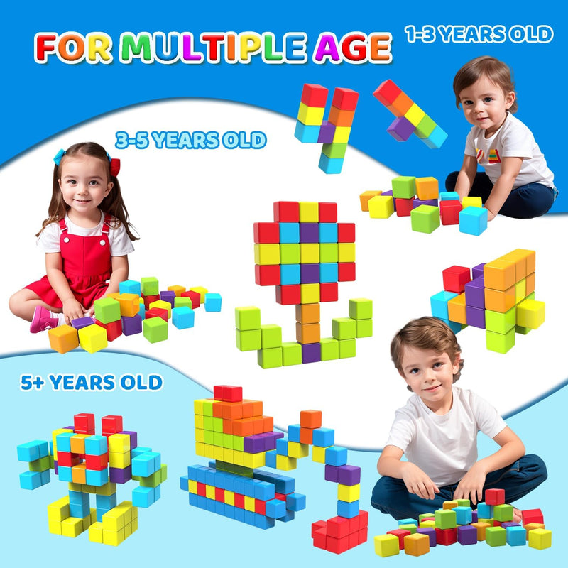 Pairez Toys Magnetic Building Blocks, 1.65 inch Large Magnetic Stacking Cubes for Toddlers, Sensory & Montessori Toys for Boys & Girls 1 2 3 Years Old (12 PCS)