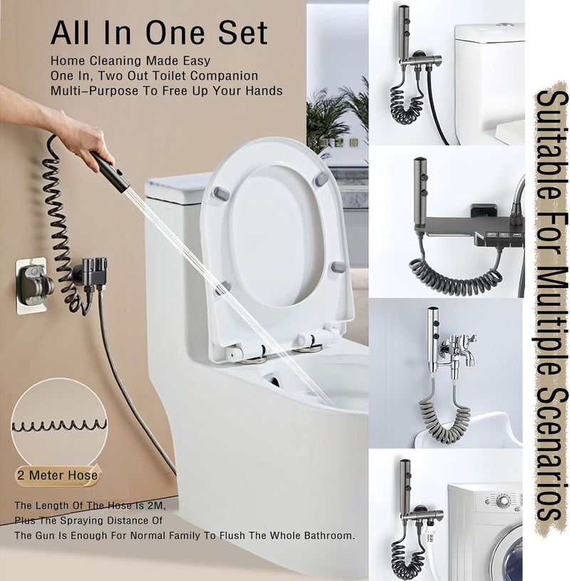 DEKII Stainless Steels Shattaf Set - Handheld Shower Sprayer with 2m Premium Hose and Wall Base, Bidet Spray Bottom Cleaner Spray for Bathroom Washroom (2 modes)