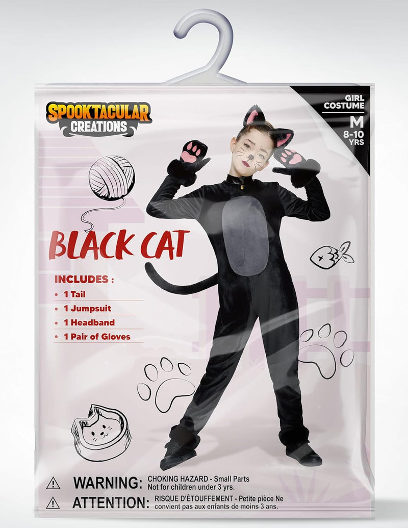 Spooktacular Creations Girls Cat Costume, Black Cat Plush Costume, Child Outfit Set for Kids Halloween Role Play Themed Party