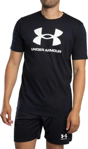 mens UA SPORTSTYLE LOGO UPDATE SS T-shirt - Black / / White