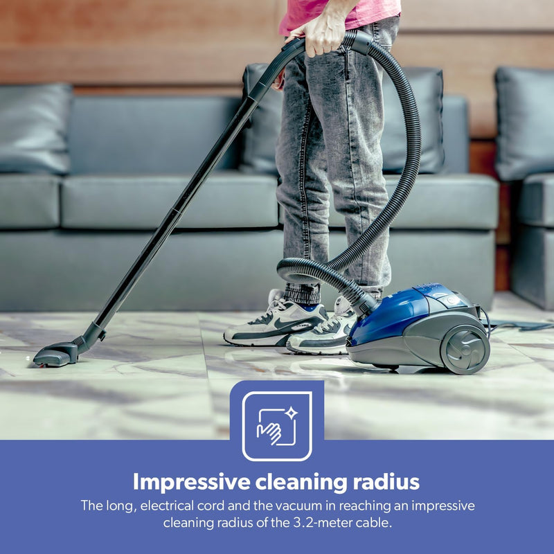 Geepas Vacuum Cleaner GVC2595-Handheld & Stick, 1.5L Dust Bag Capacity, 1400W Powerful Motor Comfortable Handle, Rolling wheels with Easy Parking Nozzle and Dust Full Indicator