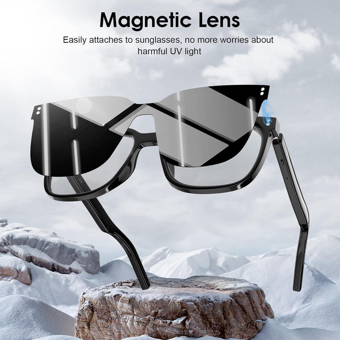 Smart Bluetooth Glasses, Clear Anti Blue Light Lenses, Magnetic Clip-On Sunglasses, UV400 Protection, Hands-Free Calls& Audio, for Indoor/Outdoor
