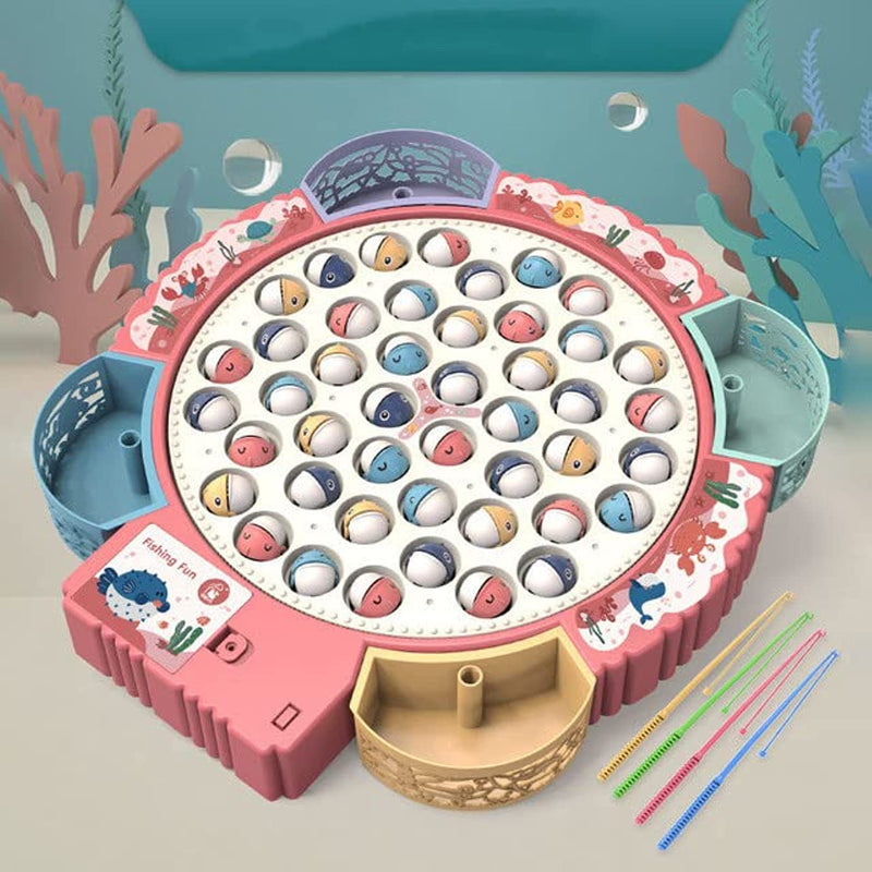 Fishing Game Play Set,Magnetic Fishing Games with 55 Fish, 4 Poles, & Rotating Board w/ On-Off Music, Learning Math Balance, Educational Preschool Counting Set for 3 4 5 6 7 Year Old Boy Girl (pink)