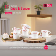 Delcasa DC3402 Opalware Cup and Saucer Set 12-Pieces