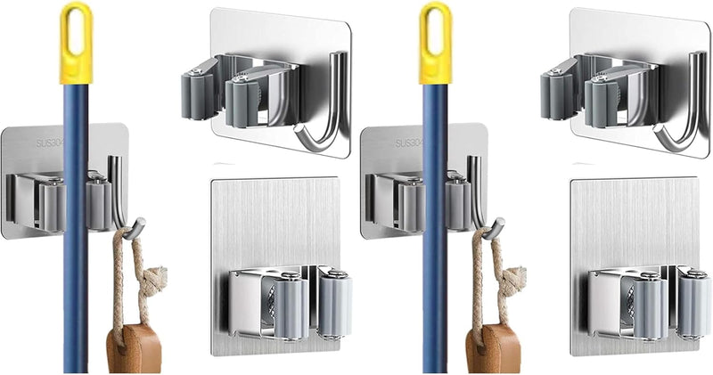 ZALCOON 2 PCS Mop Broom Holder Wall Mount - Mop Holder Self Adhesive No Drilling Super Anti-Slip Broom Holder for Home Garage Garden Laundry Room, kitchen organizer Tools (Mix) - 2 Pieces (Pack of 2) Mix