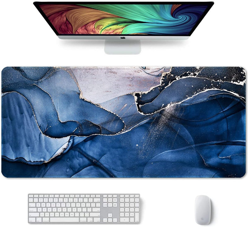 Auhoahsil Desk Pad, XXL Large Mouse Extended Gaming Mousepad, Cute Mat for Women, Big Office Accessories Pad Computer Keyboard and Laptop, 35.5 x 15.7 Inch, Pretty Pink Flowers, Girly Flowers - 06 Ink Navy Marble XXL - Extended size 35.6”x15.8”