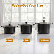 Cook N Home Nonstick Stockpot with Lid 6-QT, Deep Cooking Pot Cookware Casserole with Glass Lid, Black - Black 5.7 Litres