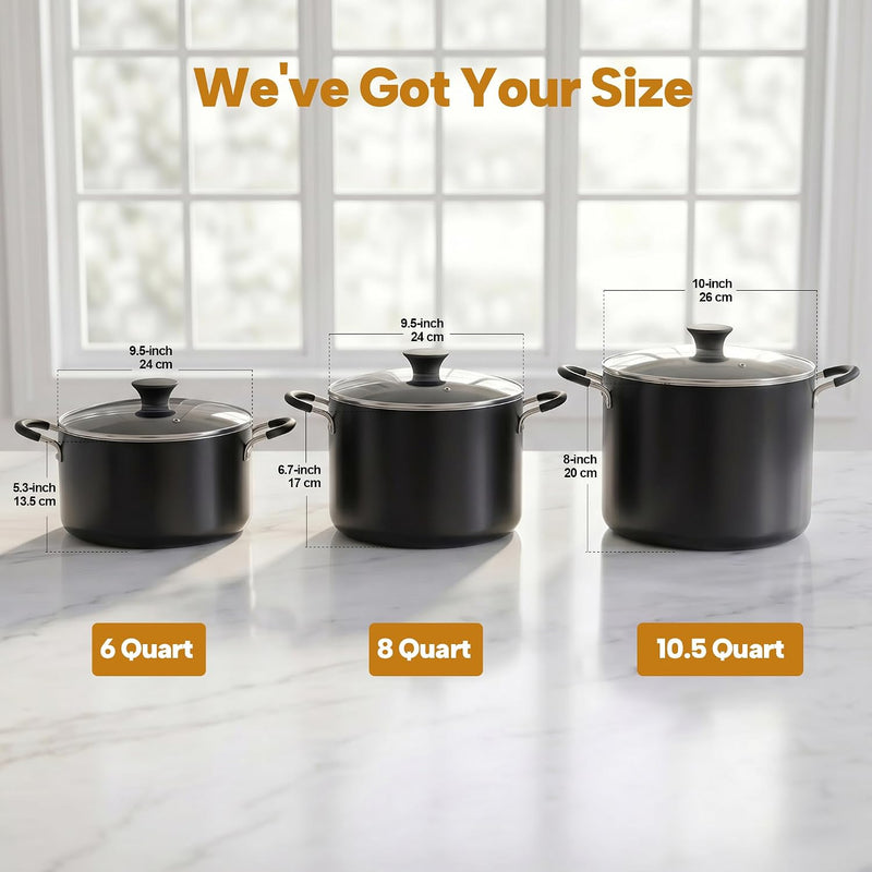 Cook N Home Nonstick Stockpot with Lid 6-QT, Deep Cooking Pot Cookware Casserole with Glass Lid, Black - Black 5.7 Litres