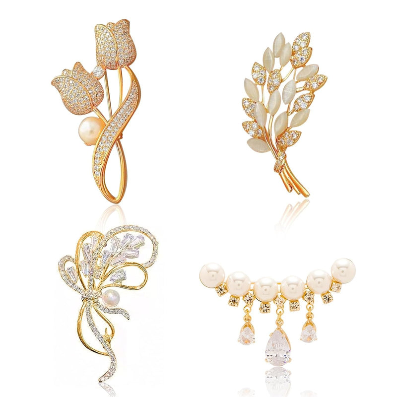 YHCG Brooches for Women, 4 PCS Rhinestone Brooch Pins Vintage Style Dress Pin Elegant Decorative Broches Scarves Shawl Clip Dress Hat Accessories