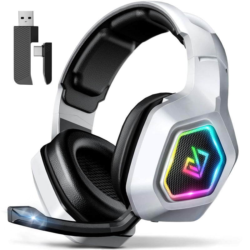 Garlo Wireless Gaming Headset with 7.1 Surround Sound & 60H+ Hrs, 2.4GHz/Wired/Bluetooth Gaming Headphones with USB and Type-c, RGB Over Ear Headphones for Pc, Ps4, Ps5, Switch, Laptop, Mobile, Mac