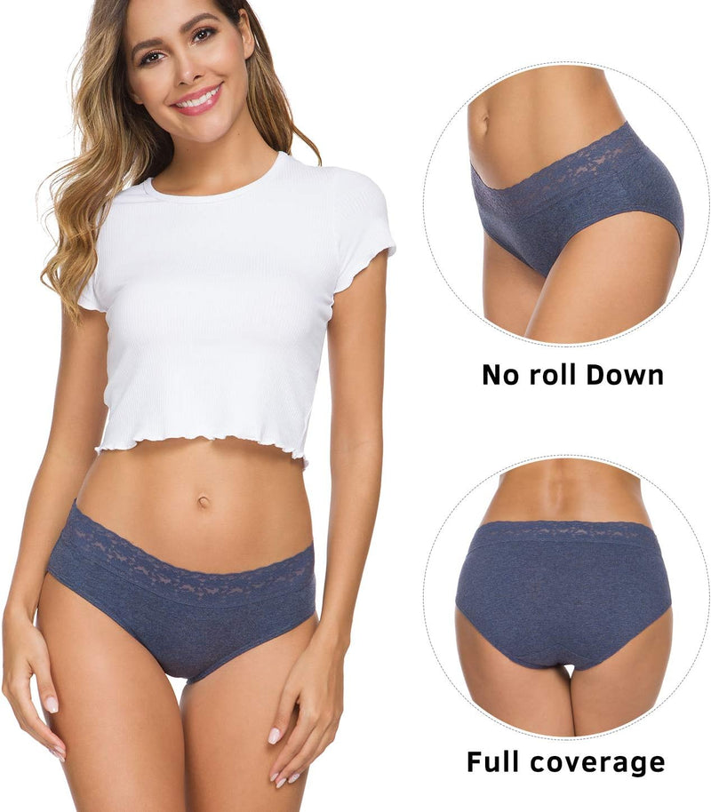 GNEPH Womens Underwear Cotton Panties for Women Underpants Briefs Hipster Lace Bikini 5 Pack