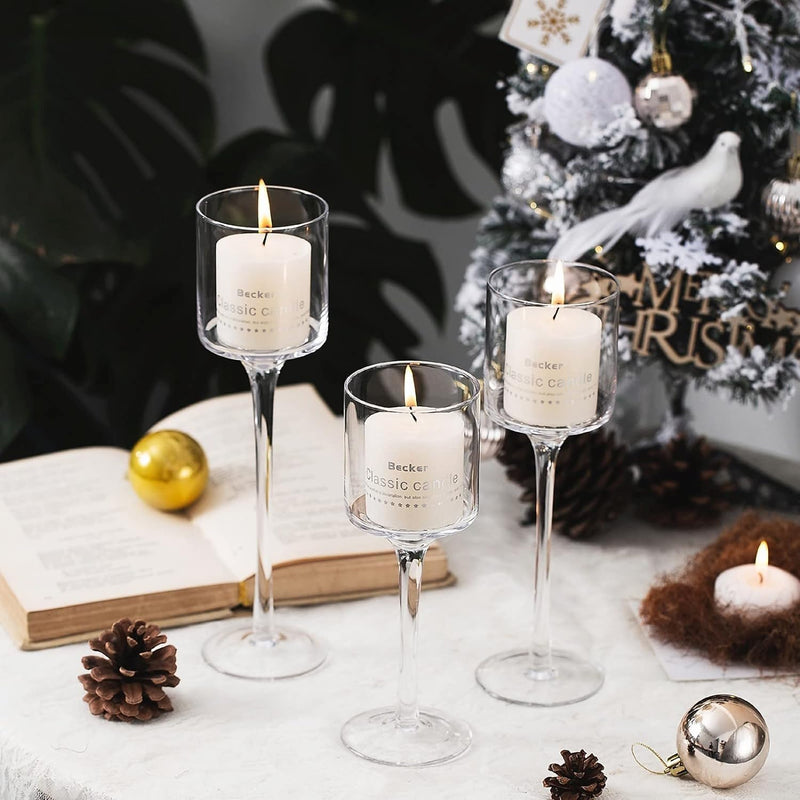 Uniface 3Pcs Elegant Tall Glass Candle Holders,Clear Candlestick Holders,Candle Sticks Holder Decor Candle Stand for Dining,Wedding,Party,Home,Valentines Day