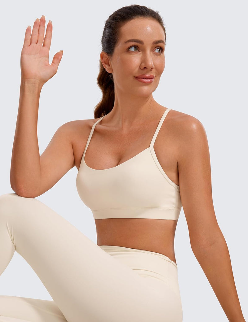 CRZ YOGA Y Back Sports Bra for Women - Padded Racerback Spaghetti Straps Thin Strap Low Impact Workout Yoga Bra