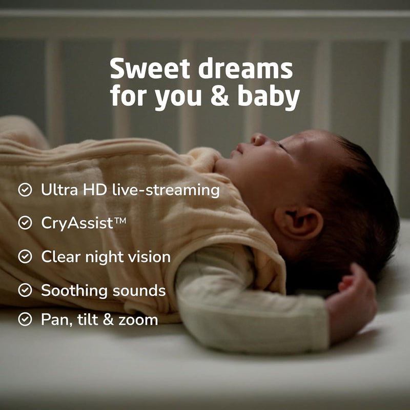 Maxi-Cosi See Pro 360 Baby Monitor with CryAssist™ AI Cry Translation, 2K HD camera with PTZ, Secure Non Wi-Fi 5 inch parent unit, 10 hour battery, 2.4GHz/5.0GHz WiFi, Soothing Lullabies, 2-way audio