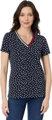 womens Tommy Hifliger Women's V-neck Flag Tee T-Shirt - Sky Captain/Bright White