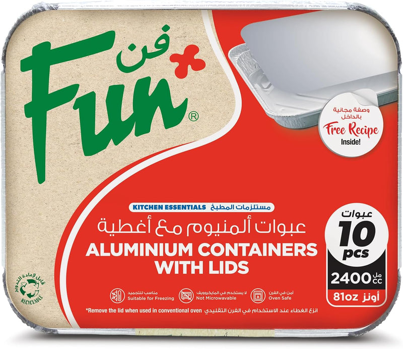 Fun Aluminium Containers with Lids 800Cc (Pack of 10) Leakproof Food Storage Containers, Durable for Meal Prep, Lunch, Takeout & Kitchen Use - 2400 CC