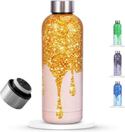 Water Bottle Stainless Steel, Drinking Thermos Double Wall Insulated Water Bottles for Hot and Cold Water Kids School Hydro Flask Water Bottle for Gym Office Water Bottle (TEA PINK 750ML) - SPARKLE ORANGE 500ML