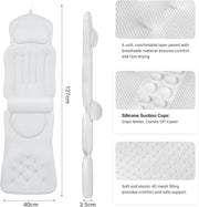 Ergonomic Full Body Bath Pillow for Bathtub, Luxury Tub Pillow for Bath for Headrest Neck and Back Support,130CM White long body pillow with Mesh Washing Bag and Non-Slip Suction Cups.(White) - WHITE