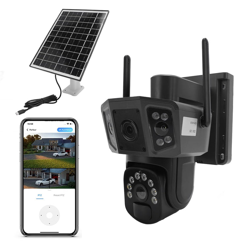 Solar Security Camera, 4K 8MP Outdoor Wireless WiFi Cameras, 360° PTZ, Night Vision PIR Human Detection, 2 Way Talk Home Surveillance Solar Camera