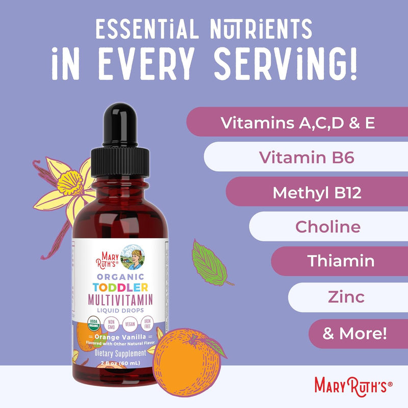 Multivitamin & Multimineral for Toddlers by USDA Sugar Free Multivitamin Liquid Drops for Kids Ages 1-3 Immune Support & Overall Wellness Vegan Non-GMO 2 Fl Oz