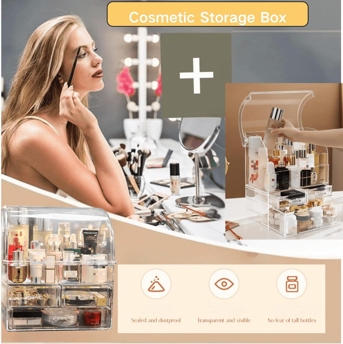 Kailecd Cosmetics Storage Box, Large Clear Makeup Organizer with Waterproof Dustproof Lid, Perfume Makeup Organizer with Spacious Drawers for Countertop, Bathroom, Dresser