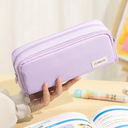 Pencil Case for Girls, Large Capacity Pencil Pouch 3 Compartment Pouch Pen Bag for School Teen Girl Boy Men Women (Purple)