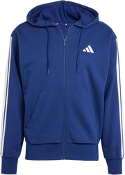 Men's Essential Three Stripes French Terry Fullzip Hoodie Hooded Sweatshirt (pack of 1) - DKBLUE/WHITE