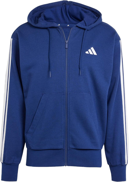 Men's Essential Three Stripes French Terry Fullzip Hoodie Hooded Sweatshirt (pack of 1) - DKBLUE/WHITE