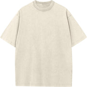 Mens Cotton T-Shirt, Oversized, Unisex, Short-Sleeved, Casual, Loose Fit, Washed, Solid Color - Beige
