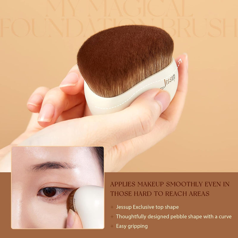 Jessup Makeup Brush Foundation Brush with Makeup Sponge 1pc Kabuki Brush for Liquid, Cream or Flawless Powder Cosmetics Face Boby Brush, T882