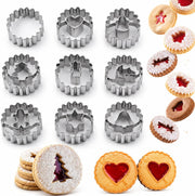 Crethinkaty 9 Pcs Mini Christmas Linzer Cookie Cutters Set, Christmas Stainless Steel Cookie Cutters, Christmas Tree, Gingerbread Man, Snowman, Elk - for Christmas Winter Holiday Baking - style 4