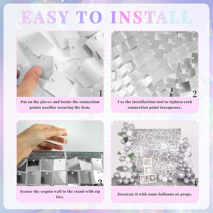 Kate Shimmer Wall Backdrop Sliver Wall Panels 12Pcs Square Sequin Shimmer Wall Backdrop Decoration for Birthday Party,Wedding, Anniversary