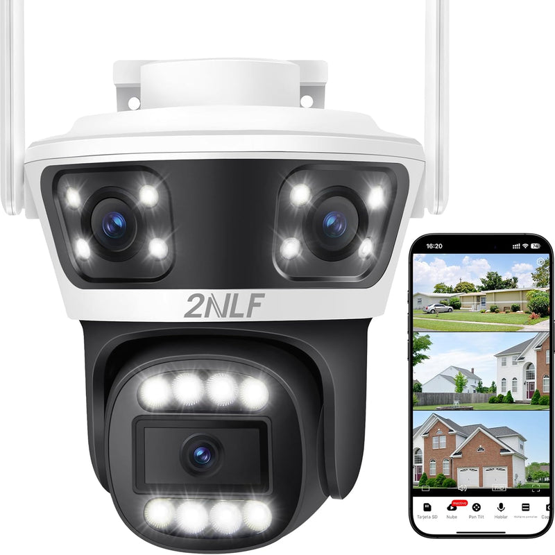 2NLF 3-Lens Outdoor Security Camera with 360° PTZ, 4MP WiFi Camera with Color Night Vision, 10X Digital Zoom, Motion Detection and Two-Way Audio, IP66 Waterproof