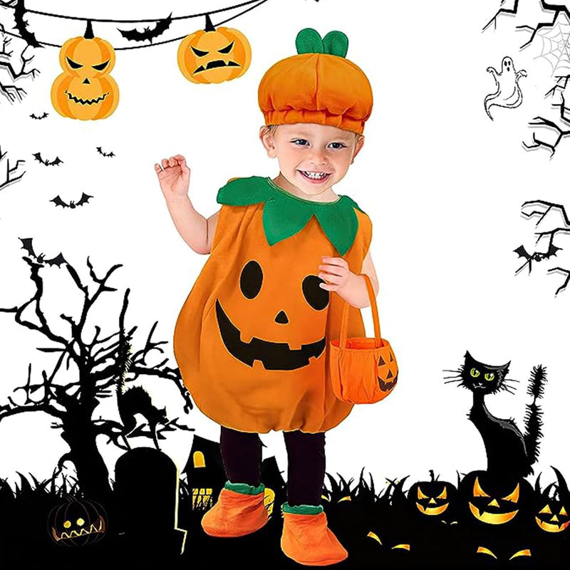 VUCATIN Halloween Pumpkin Costume Set for Toddler Baby, Kids Girl Boy Infant Pumpkin Cosplay Outfit Costumes with Pumpkins Hat for 2t3t4t5t6t - with bag