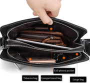 Mens Shoulder Bag, Genuine Leather Messenger Handbag Crossbody Bag for Men Purse iPad Bag for Business Office Work School with Adjustable Strap Black, Black, One Size