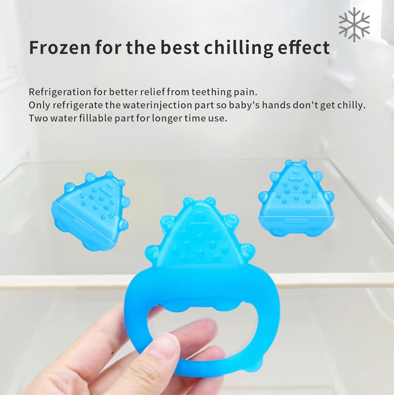 Baby Teether Toys,Water Fillable Baby Teething Relief,Cools & Massages Sore Gums,No Chill Handle,BPA-Free Silicone Teething Toys (Cyan)