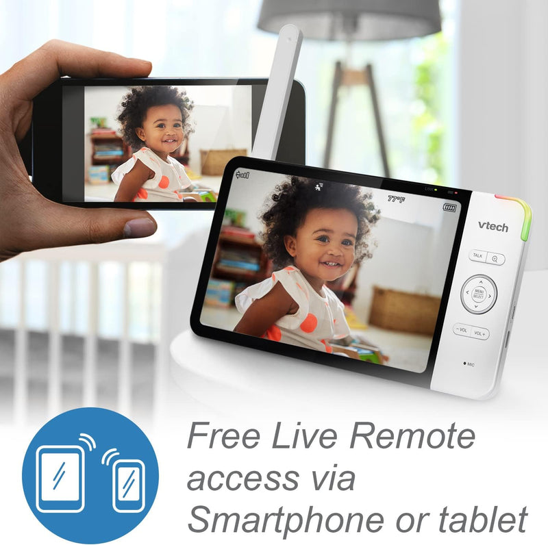 VTech RM7764-2HD 1080p Smart WiFi Remote Access 2Camera BabyMonitor, 360° Pan&Tilt, 10X Zoom, 7” 720p HD Display, HD NightVision, Soothing Sounds, 2-Way Talk, Temperature&Motion Detection, iOS&Android