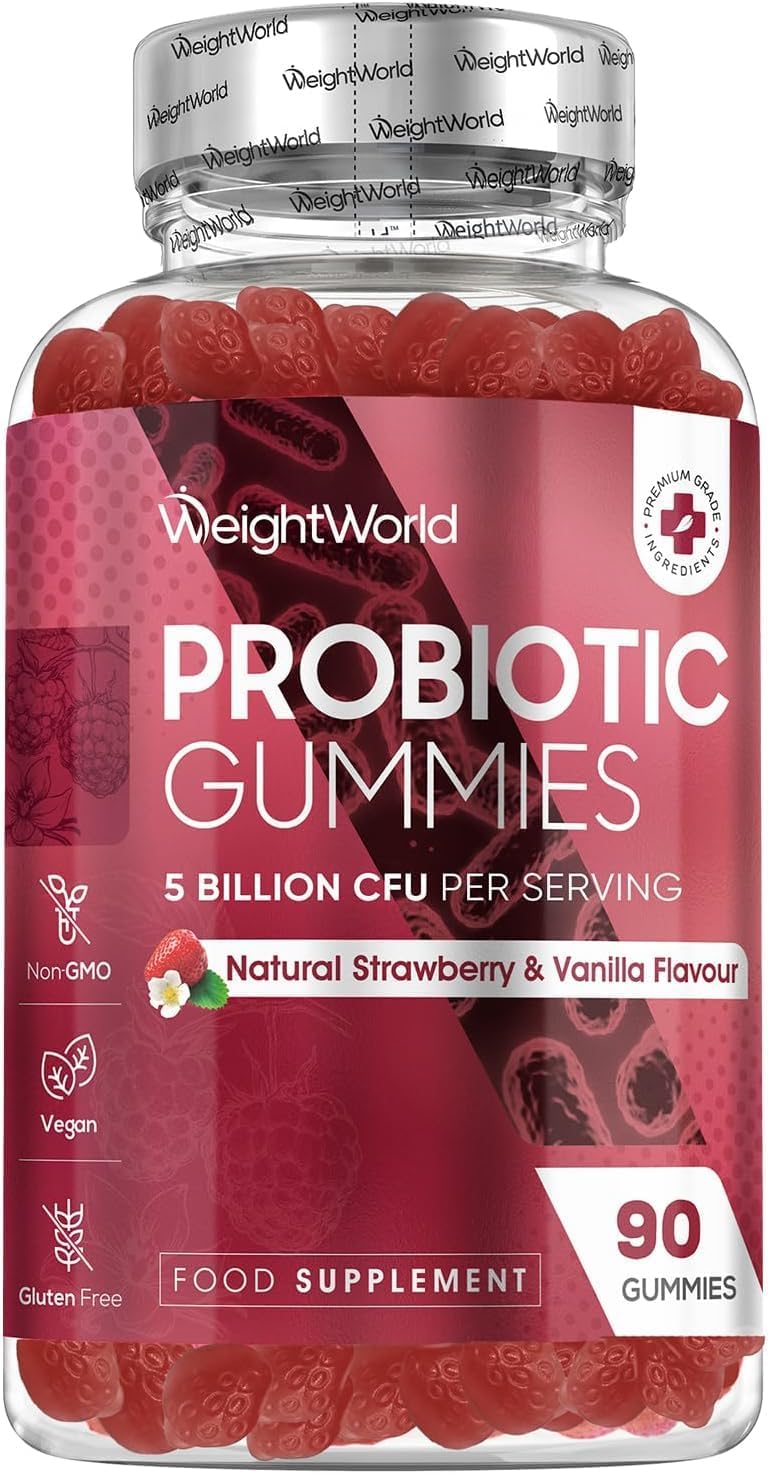 Probiotic Gummies with Prebiotics - Bacillus Coagulans 5 Billion CFU + Inulin (Prebiotic) - Supports Gut Health - for Women & Men - Strawberry & Vanilla - 5 Billion CFU - 90 Gummies