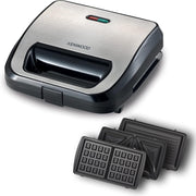 3-in-1 Sandwich Maker, Waffle Maker & Grill with 3 Sets of Non Stick Multifunctional Plates for Grilling, Toasted Sandwiches and Waffles SMM02.000SI Silver/Black - NEW_Square Shape