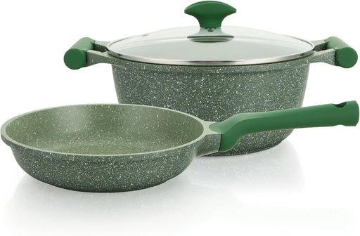 Prestige Essentials Granite Non Stick Set Combo 26cm Fry Pan + 26cm Casserole With Lid Induction Cookware Set 2 Pieces Green - PR80993