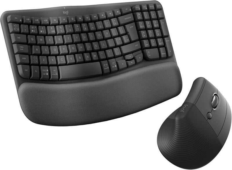 Logitech Wave Keys & Lift Vertical Mouse - Ergonomic Wireless Keyboard and Mouse Combo - with Cushioned Palm Rest, Easy-Switch, Bluetooth, for Multi-OS, Windows/Mac, US/INTL - Graphite