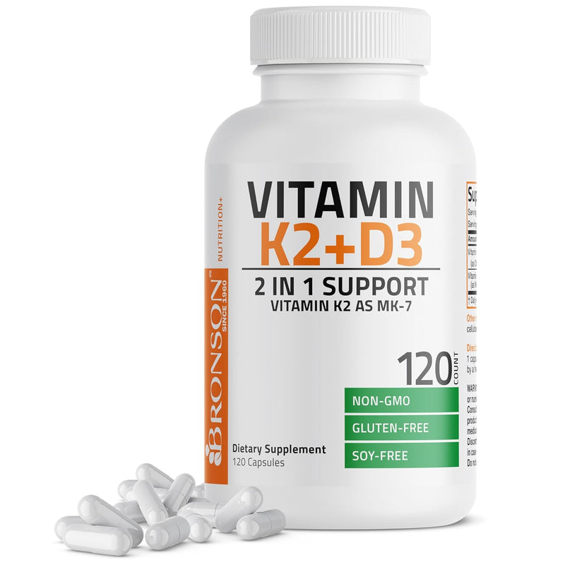 Bronson Vitamin K2 (MK7) with D3 Supplement - Vitamin D & K Complex Premium Non GMO, 120 Capsules
