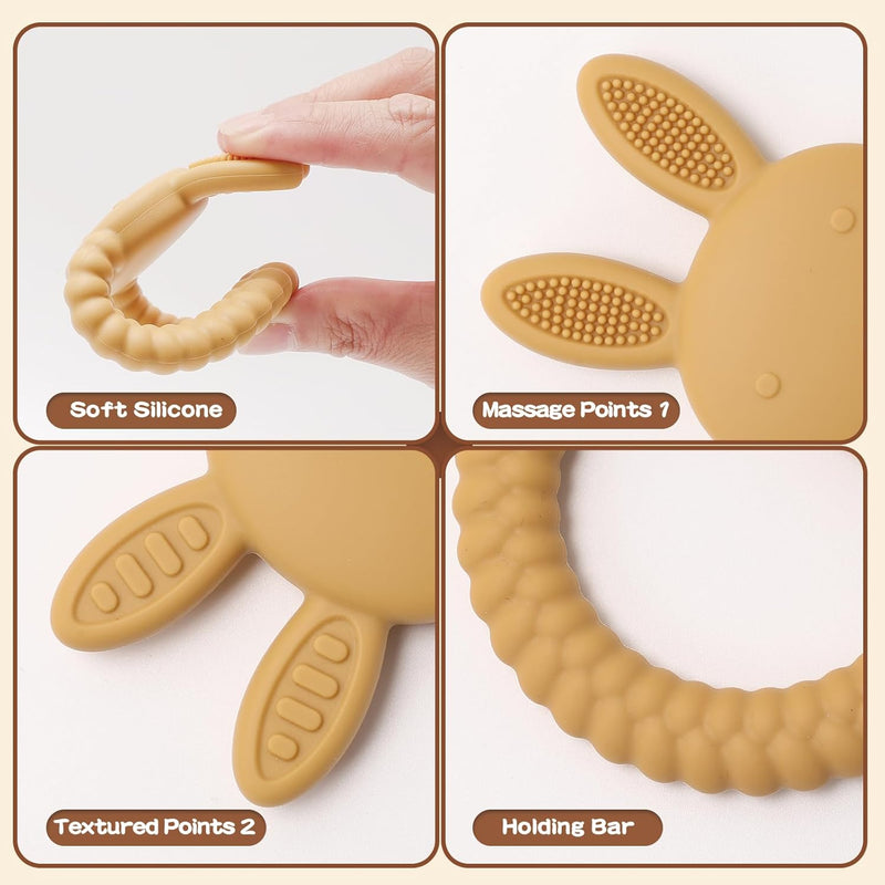 Teething Toys for Baby, Easy to Hold BPA Free Silicone Teethers,Rabbit Baby Teething Toy,Baby Toys for Babies 3 6 12 Months, Boy, Girl, Infant (Brown)